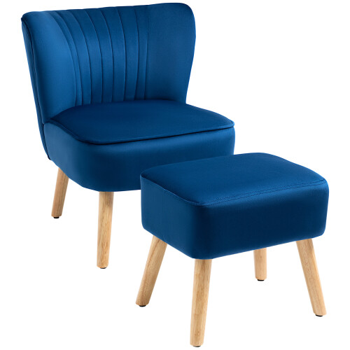 VelvetFeel Accent Chair w/ Ottoman Tub Seat Padding Wood Legs