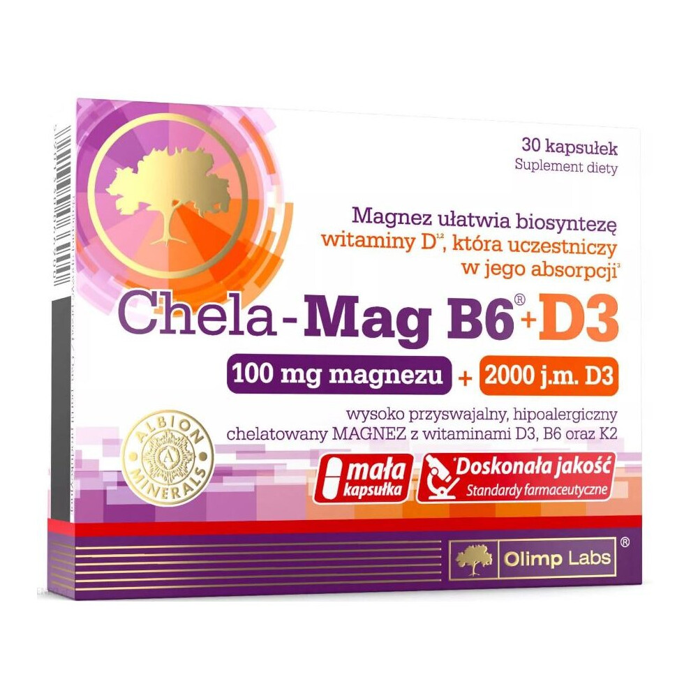 Polskie Suplementy Olimp Chela Mag B6+D3 30 Kap Magnesium Vitamin B6 Chelate Menmag Neomag Magnez