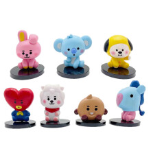 (Sitting Set) 7pcsset Baby Bt21 Monitor Figures Ornaments Cake Topper Toys Birthday Gift