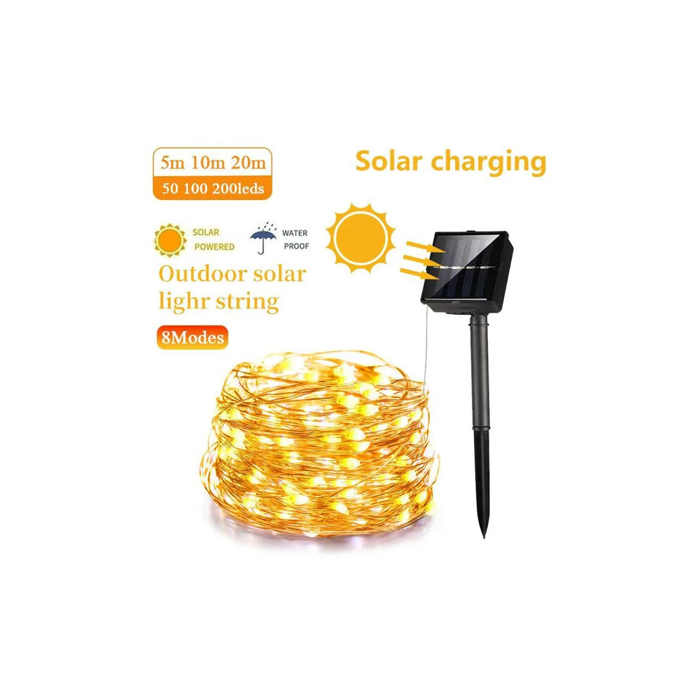 (Warm white, 12M/100LED) Solar-Powered String Lights Copper Wire 8 Modes