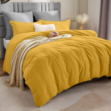 (SINGLE, OCHRE) Plain Duvet Cover Luxury Hotel Quality Reversible Quilt Covers Bedding Set Single Double King
