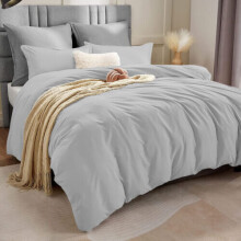 (DOUBLE, GREY) Plain Duvet Cover Luxury Hotel Quality Reversible Quilt Covers Bedding Set Single Double King