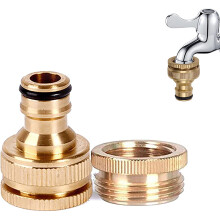 Brass Garden Outdoor Hose Tap Connector 1/2 Inch to 3/4 Inch 2-in-1 Female Quick