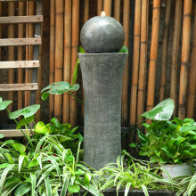 Garden Fountain Ball Water Feature with LED Light - 26 cm Dia, 86 cm Tall, Resin, Indoor/Outdoor, 5W Pump