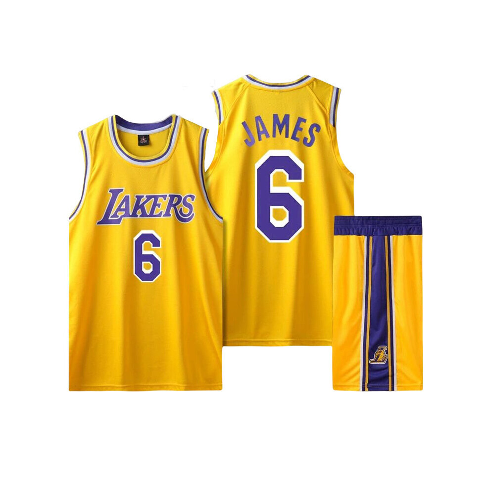 (Yellow, 24) Lakers No. 6 James children's adult basketball uniform top + shorts