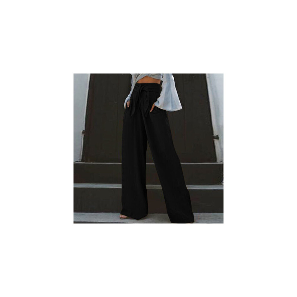 (Black, Tag Size 2XL=UK Size 14) Ladies Long Pants Wide Leg Palazzo Pant Women High Waist Daily Wear Loose Fit-image-OPC-PBGVTYW-NEW