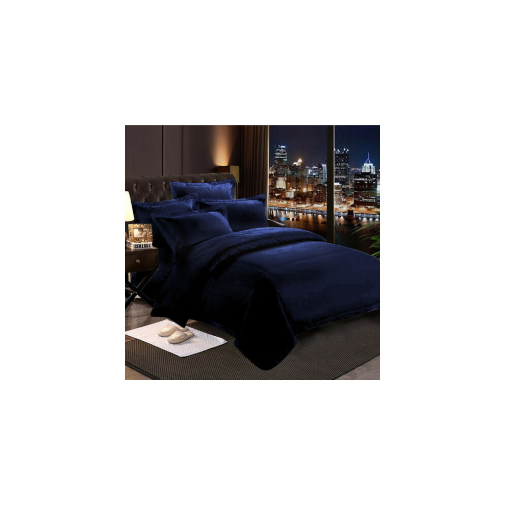 (Navy Blue, Double) Plain Duvet Cover Single Double King Bed Set Quilt