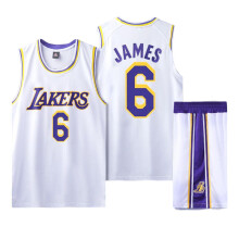 (White, XL) Lakers No. 6 James children's adult basketball uniform top + shorts