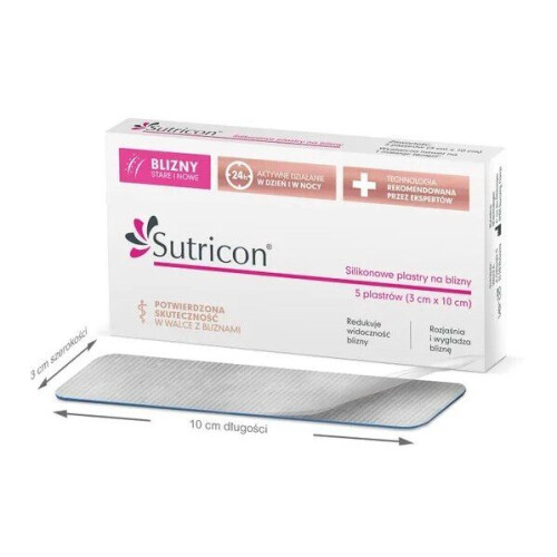 Sutricon, silicone patches for scars 3 cm x 10 cm, 5 pieces, blizny