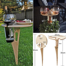 Outdoor Portable Wine Table Wooden Folding Picnic Table Glass Cup Holder Rack