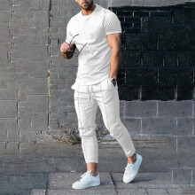 (White, 2XL) Mens Tracksuits 2 Piece Outfit Sweat Suit Casual