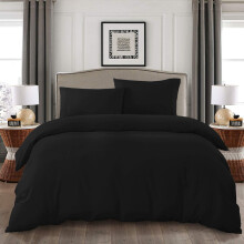 (Black, King: 230 x 220 cm.) Plain Duvet Quilt Cover Bedding Set Microfiber Plain Pillowcases Pair