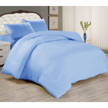 (Light Blue, King: 230 x 220 cm.) Plain Duvet Quilt Cover Bedding Set Microfiber Plain Pillowcases Pair