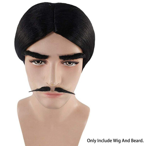 (Wig+Beard) The Gomez Cosplay Wig Wednesday Hair Beard Halloween Xmas