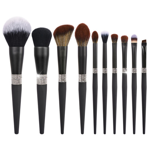 10PCS Black Matte Handle Eyebrow Brush