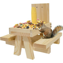 Squirrel Feeder Outside Wooden Picnic Table Corn Cob Holder Proof Bird