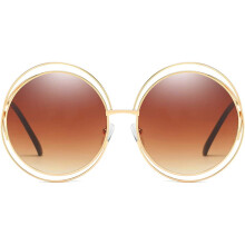 Metal Double Circle Wire Frame Oversized Round Sunglasses for Women