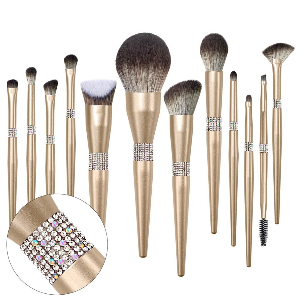 12 champagne rhinestone makeup brushes