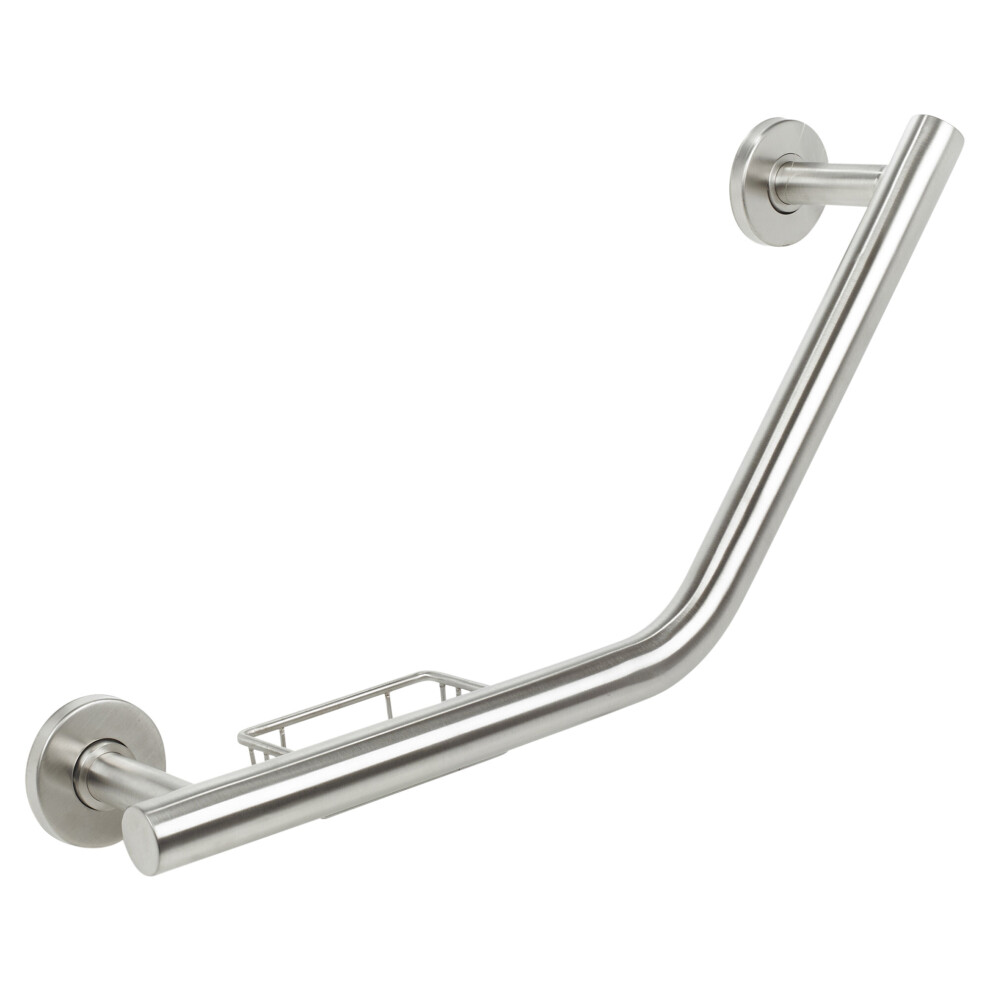 Stainless Steel Bathtub Safety Angled Shower Grab Bar Rail & Soap Dish