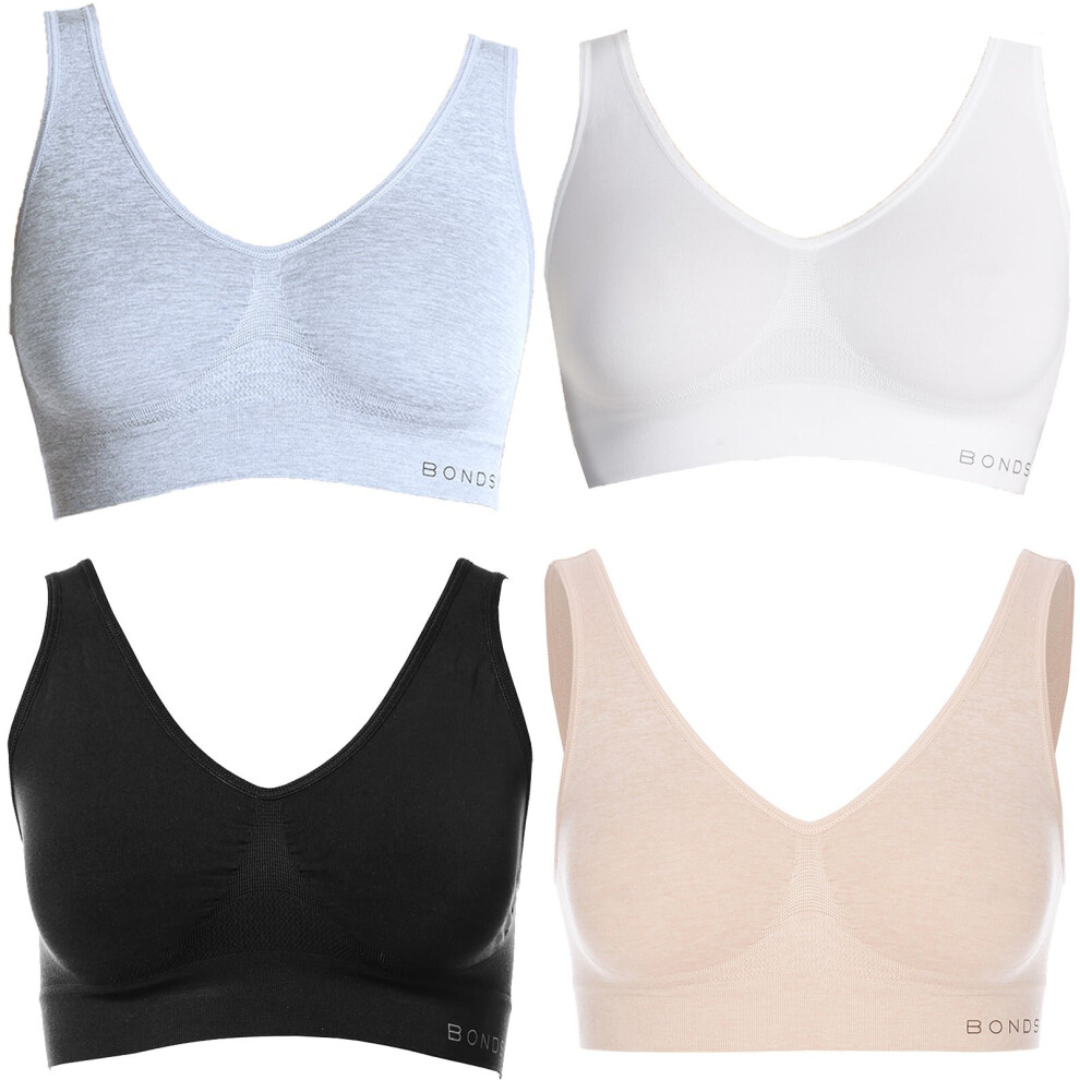 (L) 4x Bonds Womens Seamless Wireless Wire Free White Comfy Crop Top Bra WVLHY Bulk