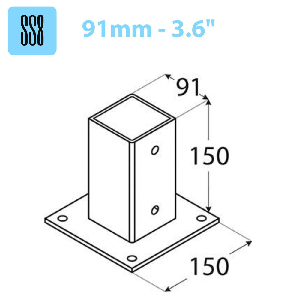 (91 x 91 mm (3.5 x 3.5")) Heavy Duty Galvanised Bolt Down SQUARE POST Fence Foot Base Support