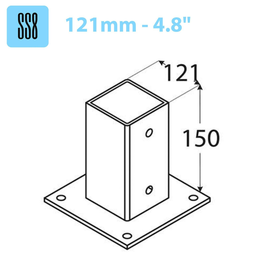 (121 x 121 mm (4.8 x 4.8")) Heavy Duty Galvanised Bolt Down SQUARE POST Fence Foot Base Support