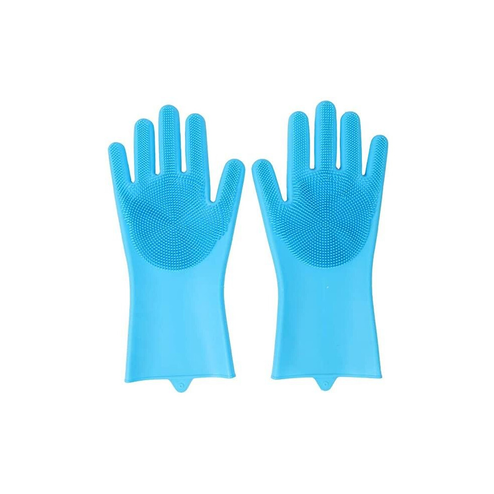 (Blue) Magic Silicone Rubber Dish Washing Gloves Kitchen Cleaning Car, Bathroom, Pet Care, Scrubber-image-OPC-PBGWZQJ-NEW