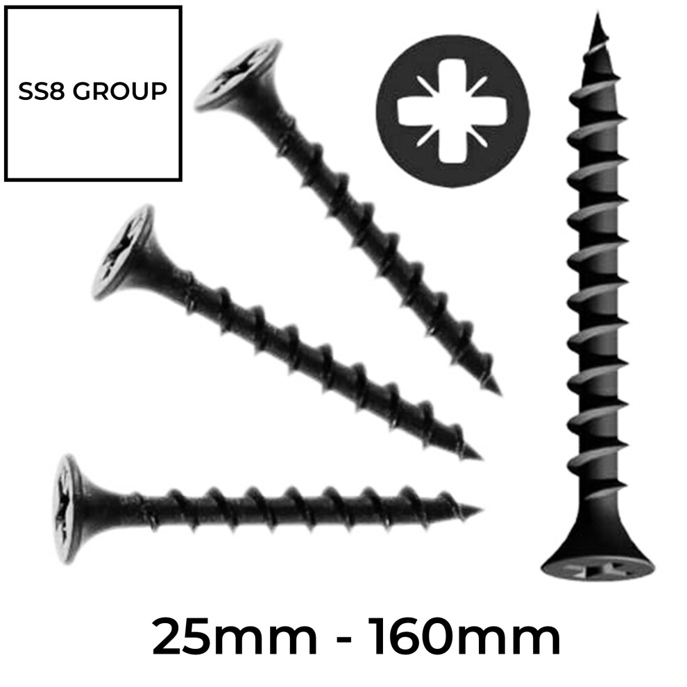 (100, 4.8 x 140mm) Black Plasterboard Drywall Screws Bugle Head Coarse Thread Black Phosphate Wood 25mm - 160mm