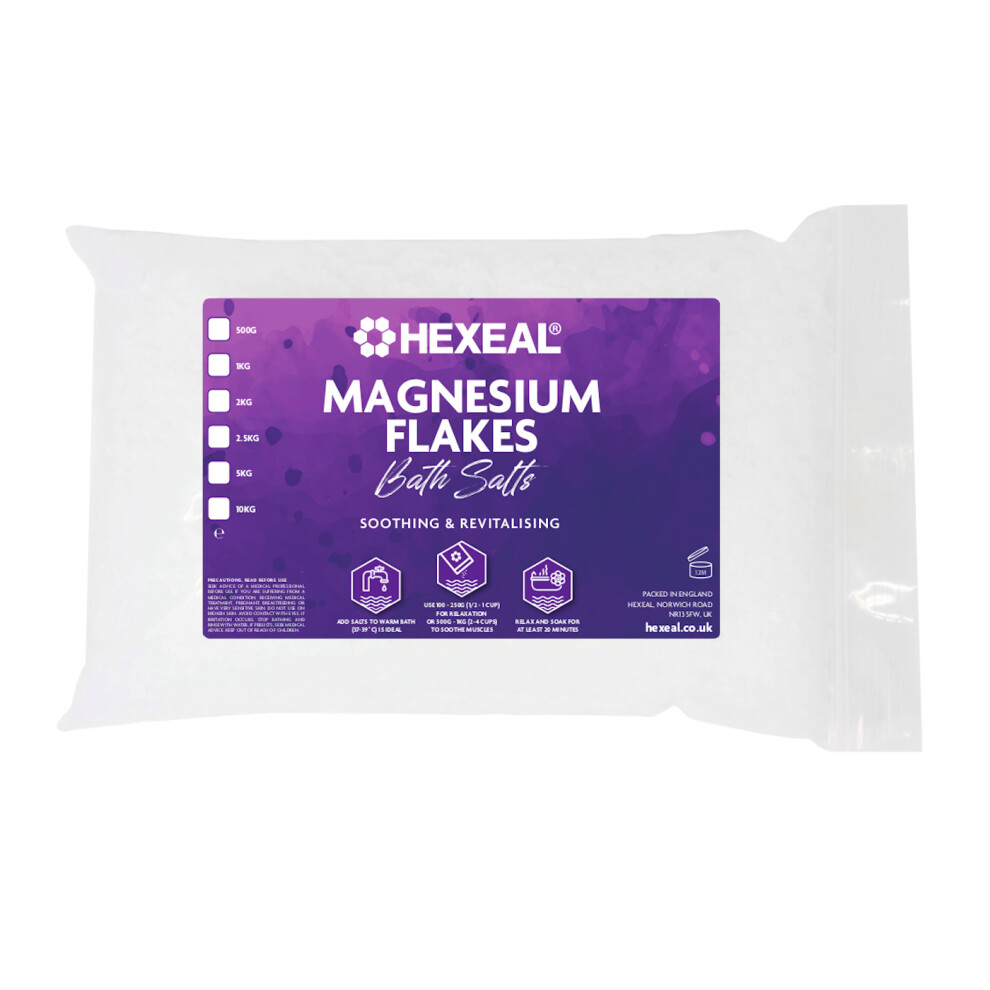 Hexeal MAGNESIUM FLAKES | 1kg Bag | 100% Pure | Bath Soak | Magnesium Chloride