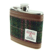 Authentic Harris tweed 6oz Hip Flask Dark Green and Pink Check