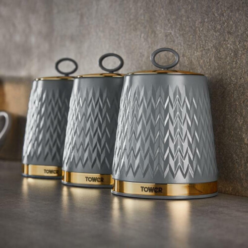 Tower Tower Empire Grey Jug Kettle 4 Slice Toaster Bread Bin & Canisters Set 2