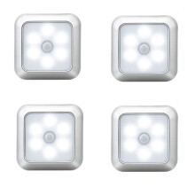(Cool white, 4PCS) 6 LED Square Motion Sensor PIR Night Light Battery