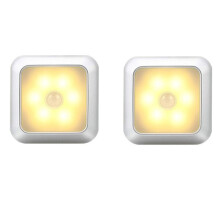 (Warm white, 2PCS) 6 LED Square Motion Sensor PIR Night Light Battery