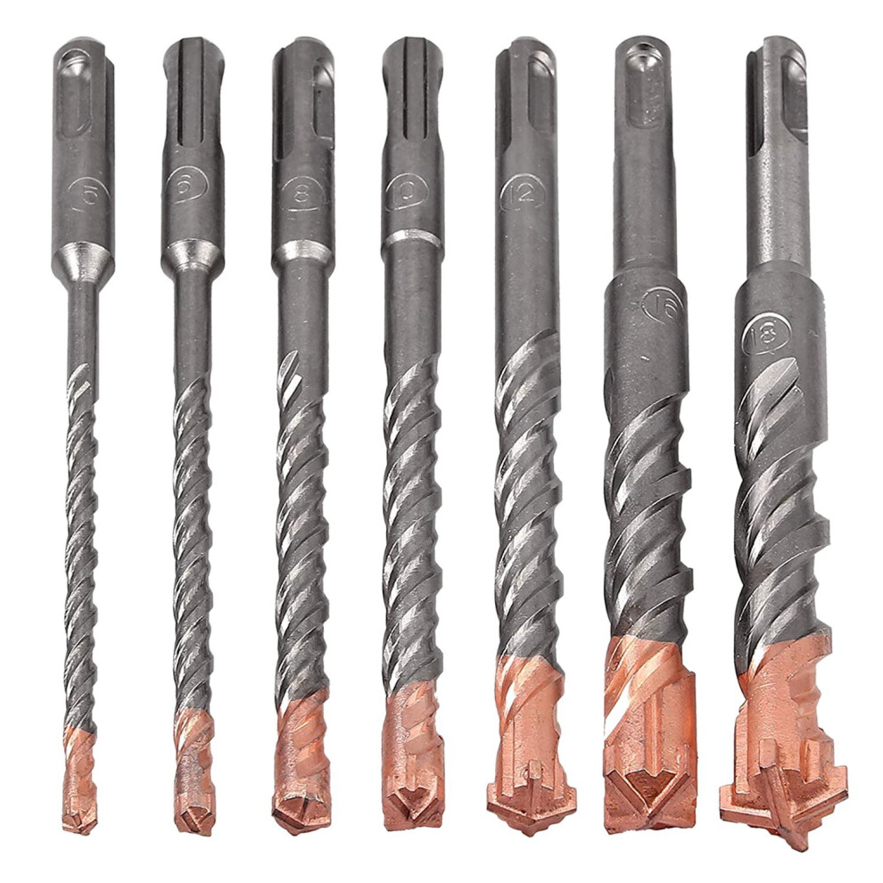 7 Pcs Sds Plus Hammer Drill Bit Set, (4-Flute) For Concrete Brick Block Stone Masonry And Granite 4762527072439