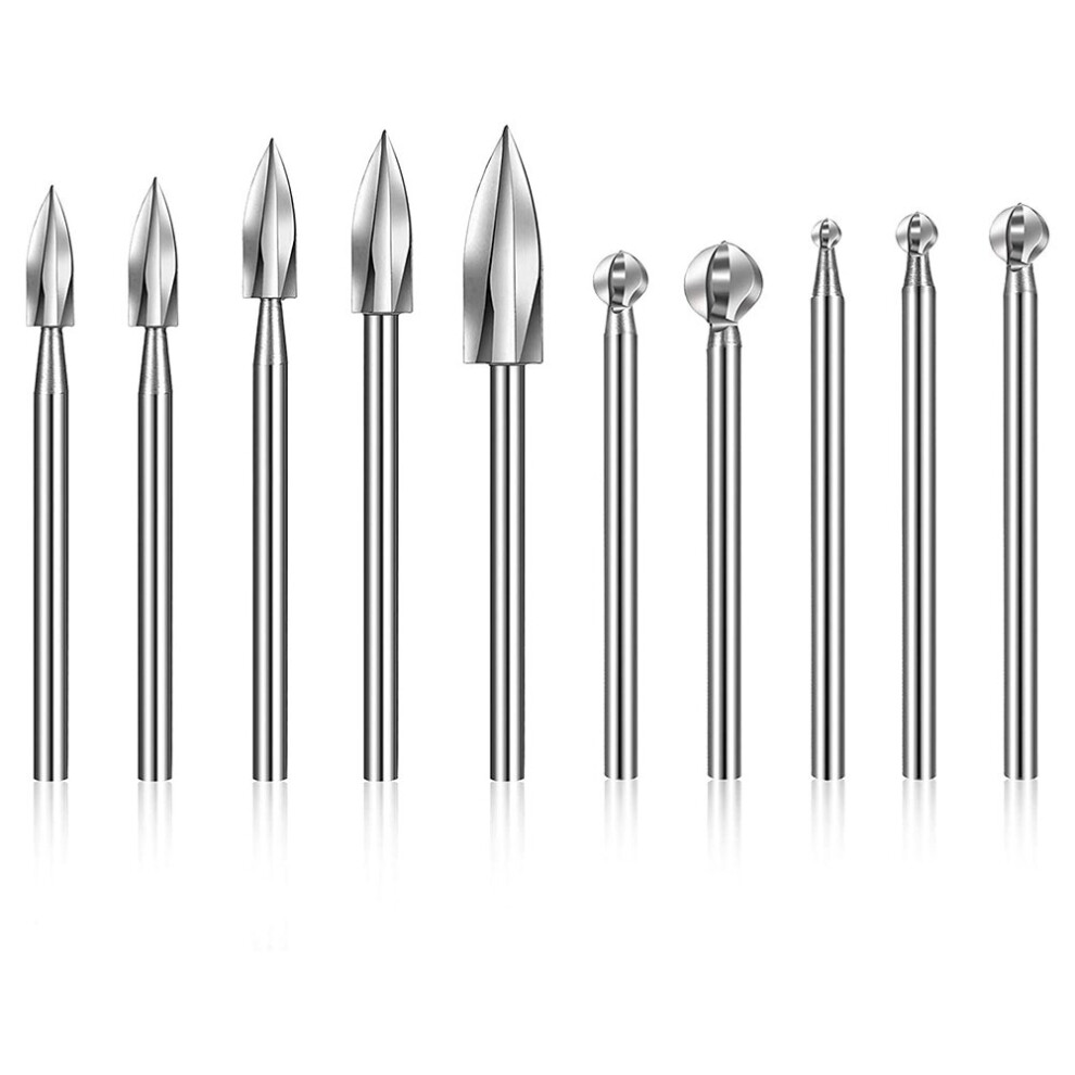 10 Pieces Wood Carving Bits Engraving Drill Accessories Round Nose Cove for Carving Drill Bit for Tools