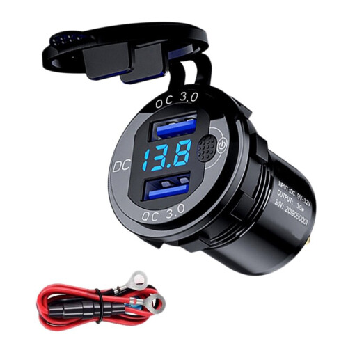 Car Charger Socket 12V/24V 36W Dual QC3.0 USB Fast Charger Socket Power Outlet With Touch Switch For Marine, Boat, Motorcycle, Truck, Golf Cart