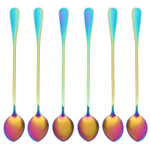 Coffee Teaspoons, 6 Rainbow Color Coffee Spoon Long-Handle Ice Cream Desert Spoon Cocktail Stir Spoons Mixing Spoon, Pointed Head