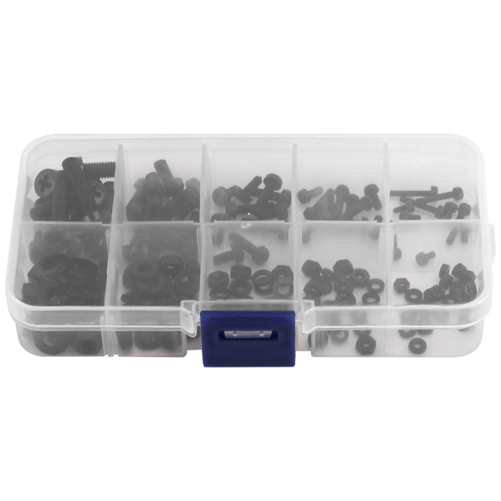 150Pcs M2 M2.5 Nylon Hex Screw Bolt Nut Standoff Assortment Kit Black 4762016900588