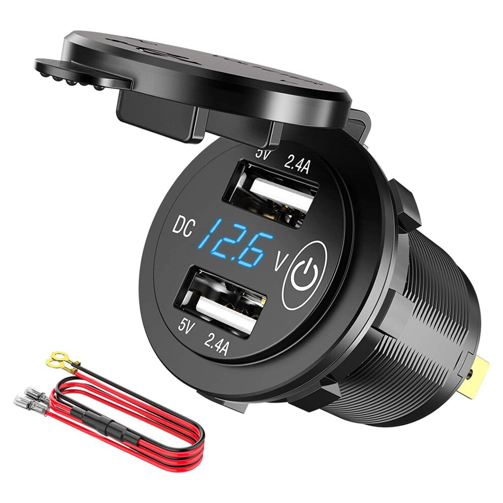 12V Usb Outlet, Waterproof 12V/24V 24W 4.8A Dual Usb Charger Socket Power Outlet Adapter With Led Voltmeter Switch 4762016982102
