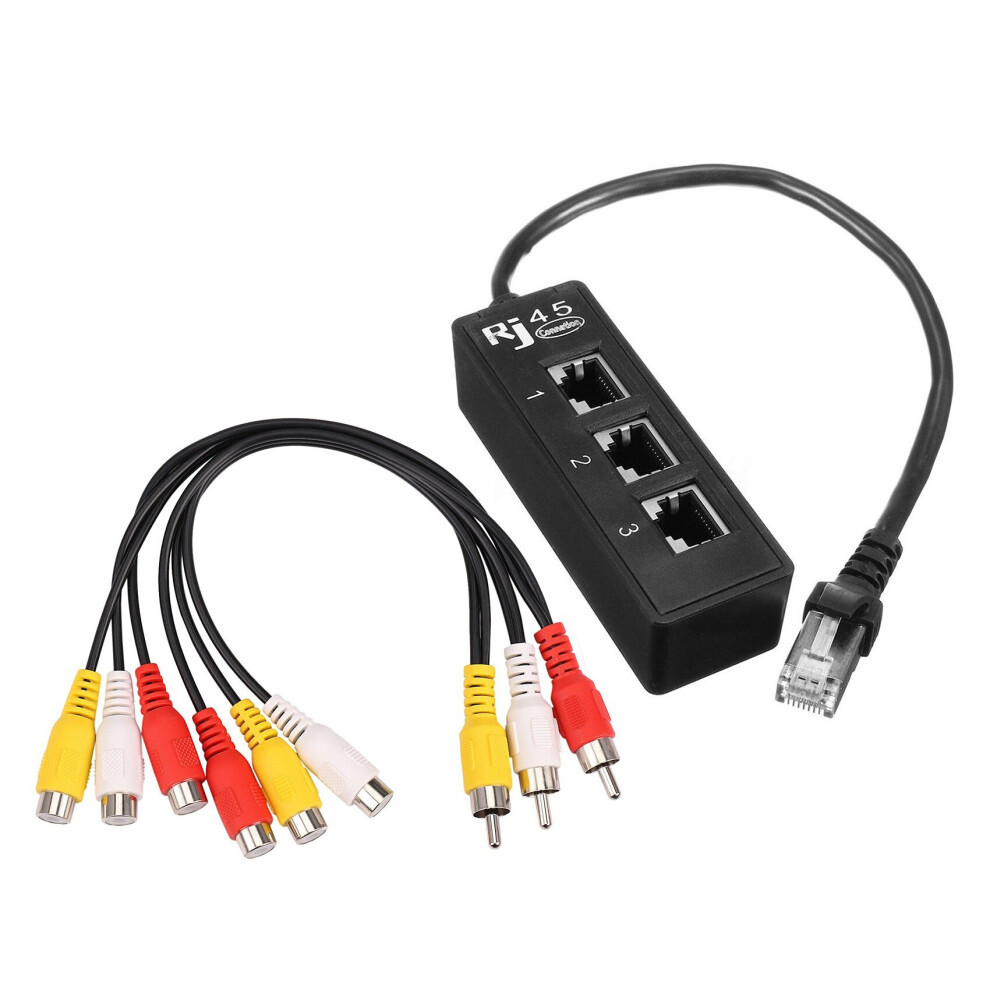 Photos - Cable (video, audio, USB) 1 Pcs 3 RCA Male to 6 RCA Female TV DVD Video Adapter & 1 Pcs RJ45 Male to 3 RJ45 Female Port Network Extender Cable