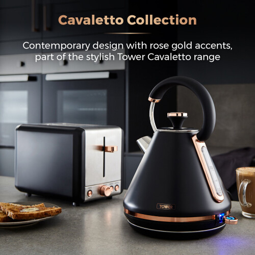 Tower Tower Cavaletto Black Kettle 2 Slice Toaster Microwave Bread Bin Canisters Set 1