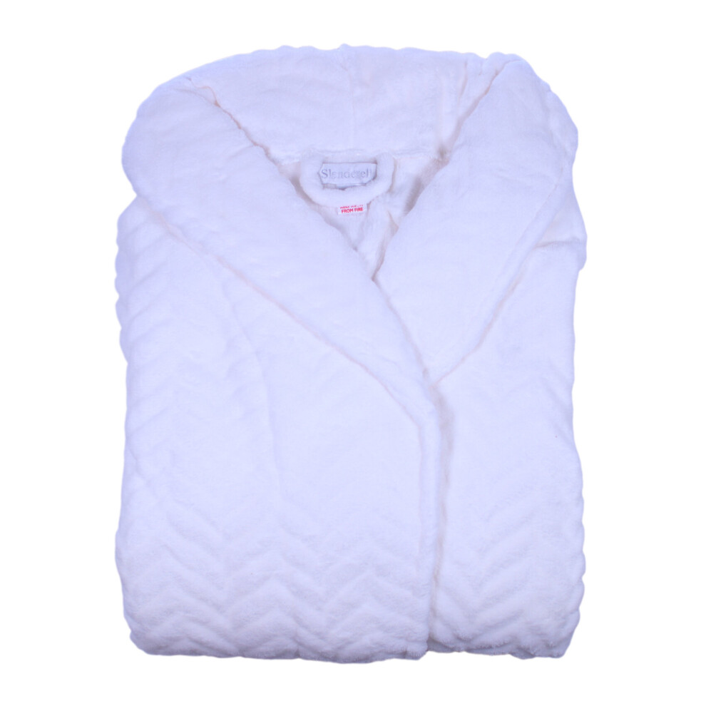 (Cream, Large - UK 16/18) Slenderella Ladies Zig Zag Fleece Shawl Collar Long Dressing Gown