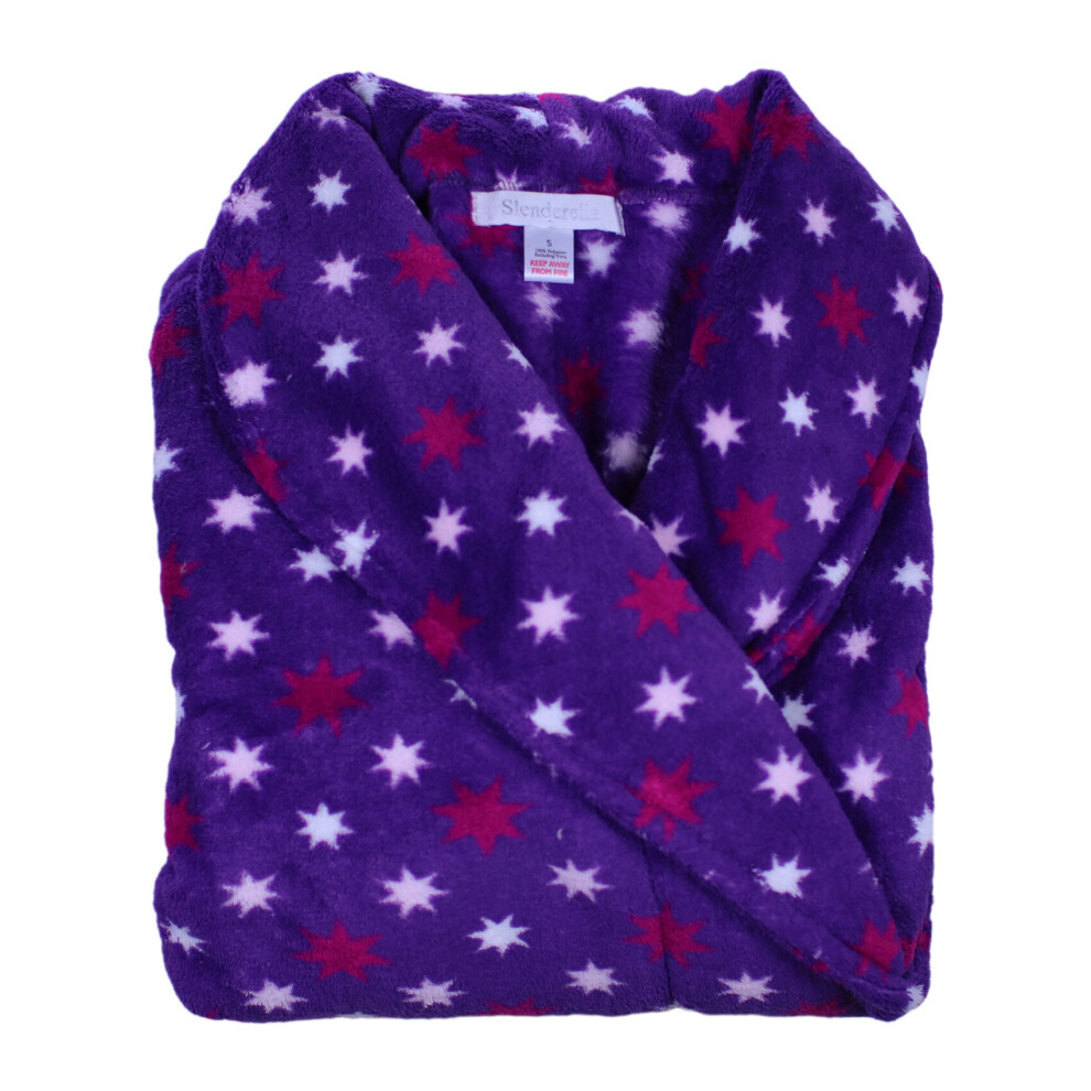 (Purple, Medium - UK 12/14) Slenderella Ladies Star Pattern Fleece Shawl Collar Dressing Gown