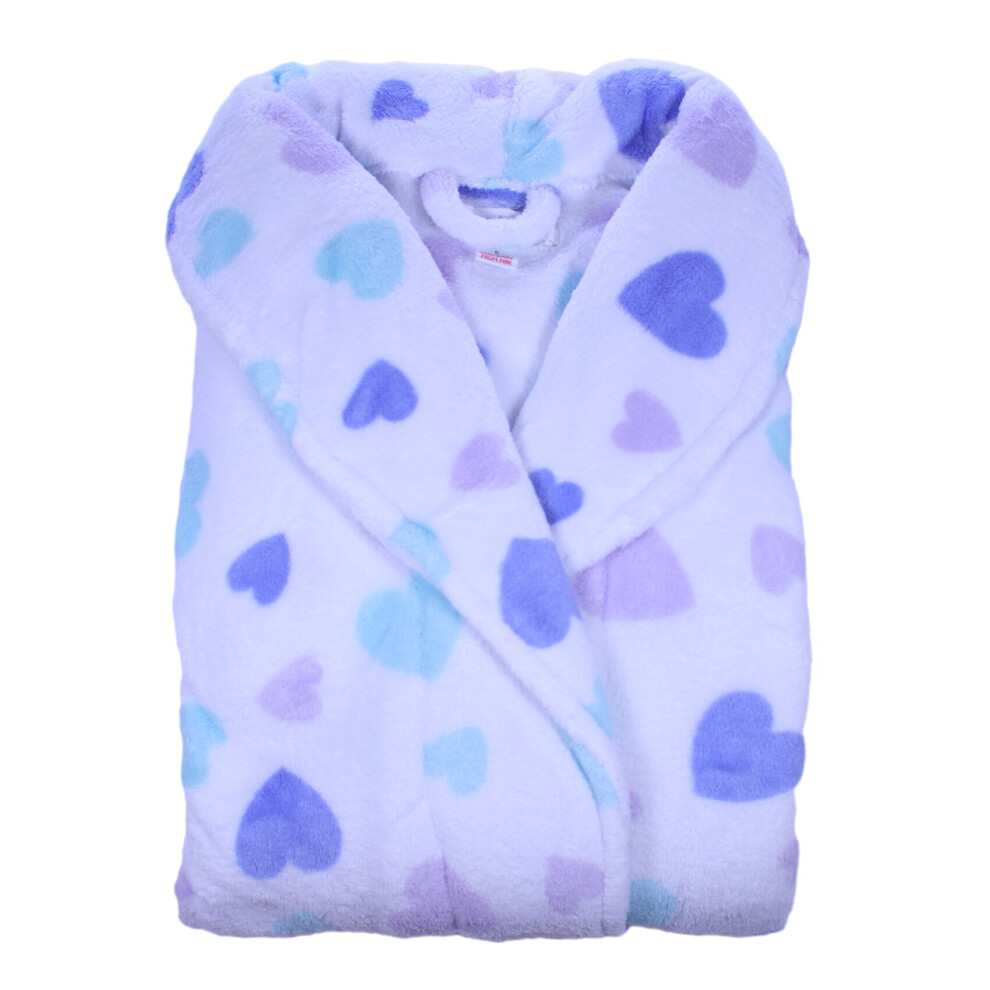 (White, Large - UK 16/18) Slenderella Ladies Heart Pattern Fleece Shawl Collar Dressing Gown