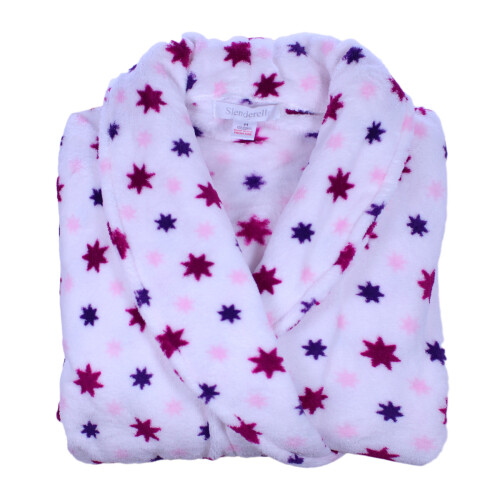 Slenderella (Cream, Medium - UK 12/14) Slenderella Ladies Star Pattern Fleece Shawl Collar Dressing Gown