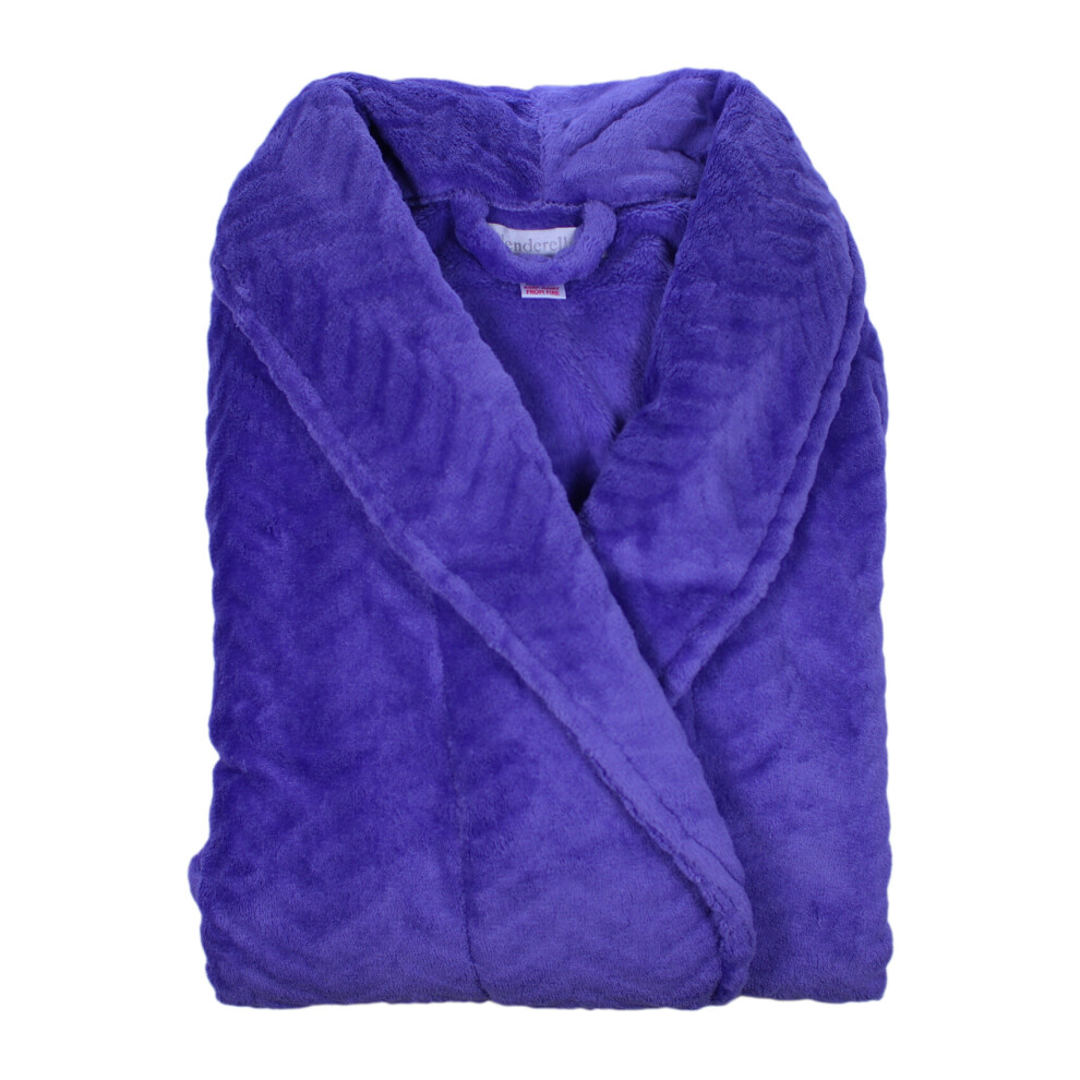 (Indigo, Small - UK 10/12) Slenderella Ladies Zig Zag Fleece Shawl Collar Long Dressing Gown