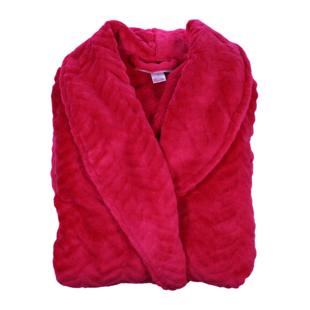 (Raspberry, Large - UK 16/18) Slenderella Ladies Zig Zag Fleece Shawl Collar Long Dressing Gown