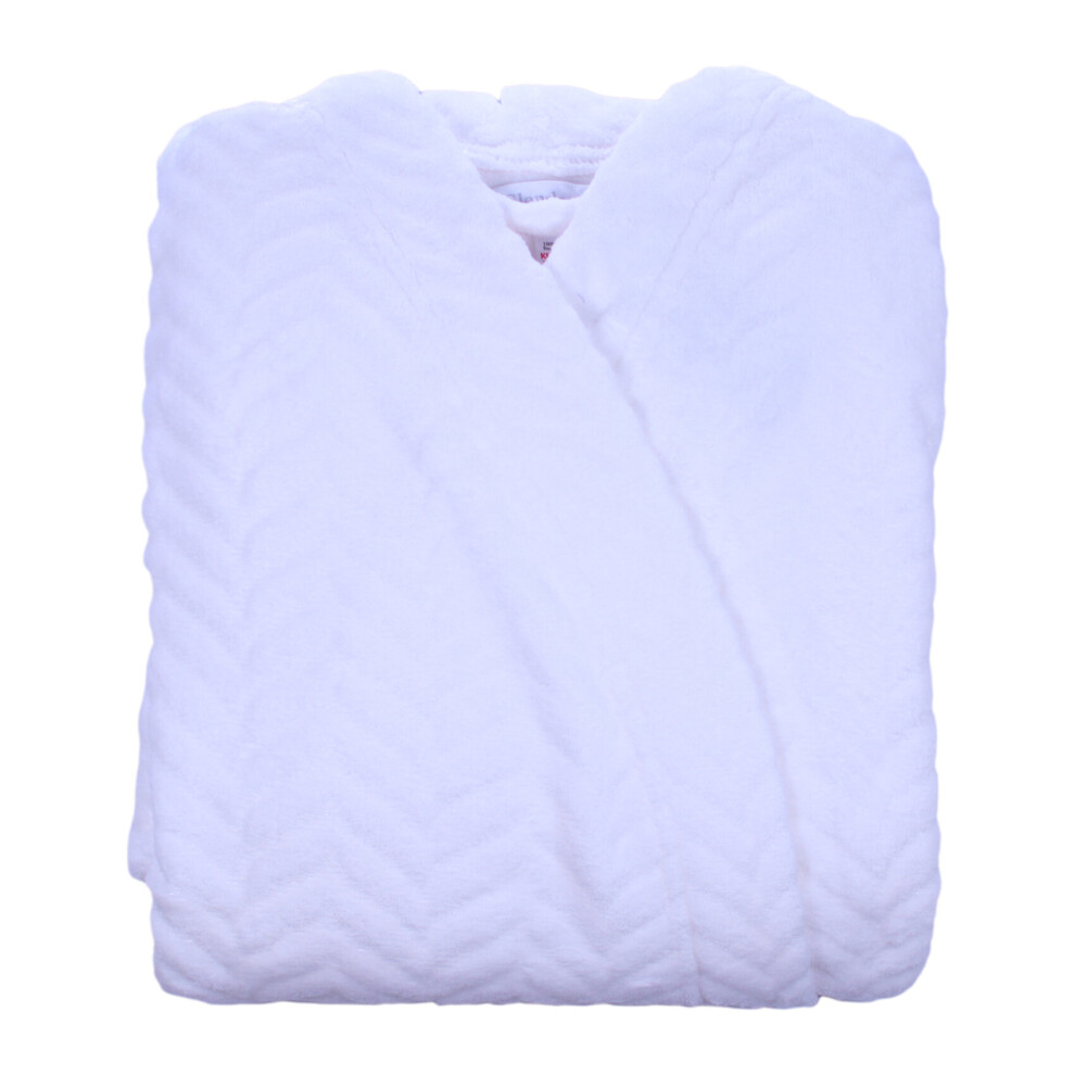 (Cream, Medium - UK 12/14) Slenderella Ladies Zig Zag Fleece Wrap Around Dressing Gown