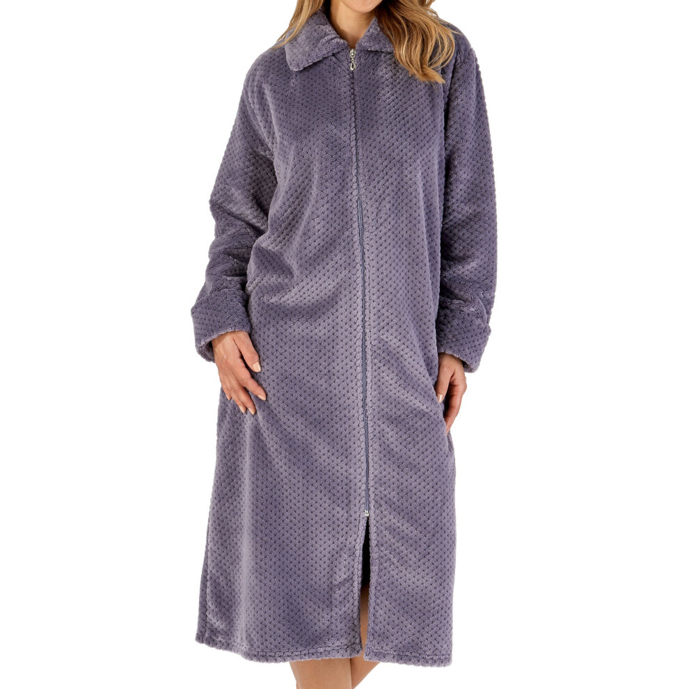 (Grey, Medium - UK 12/14) Slenderella Ladies Zip Up Soft Waffle Fleece Dressing Gown