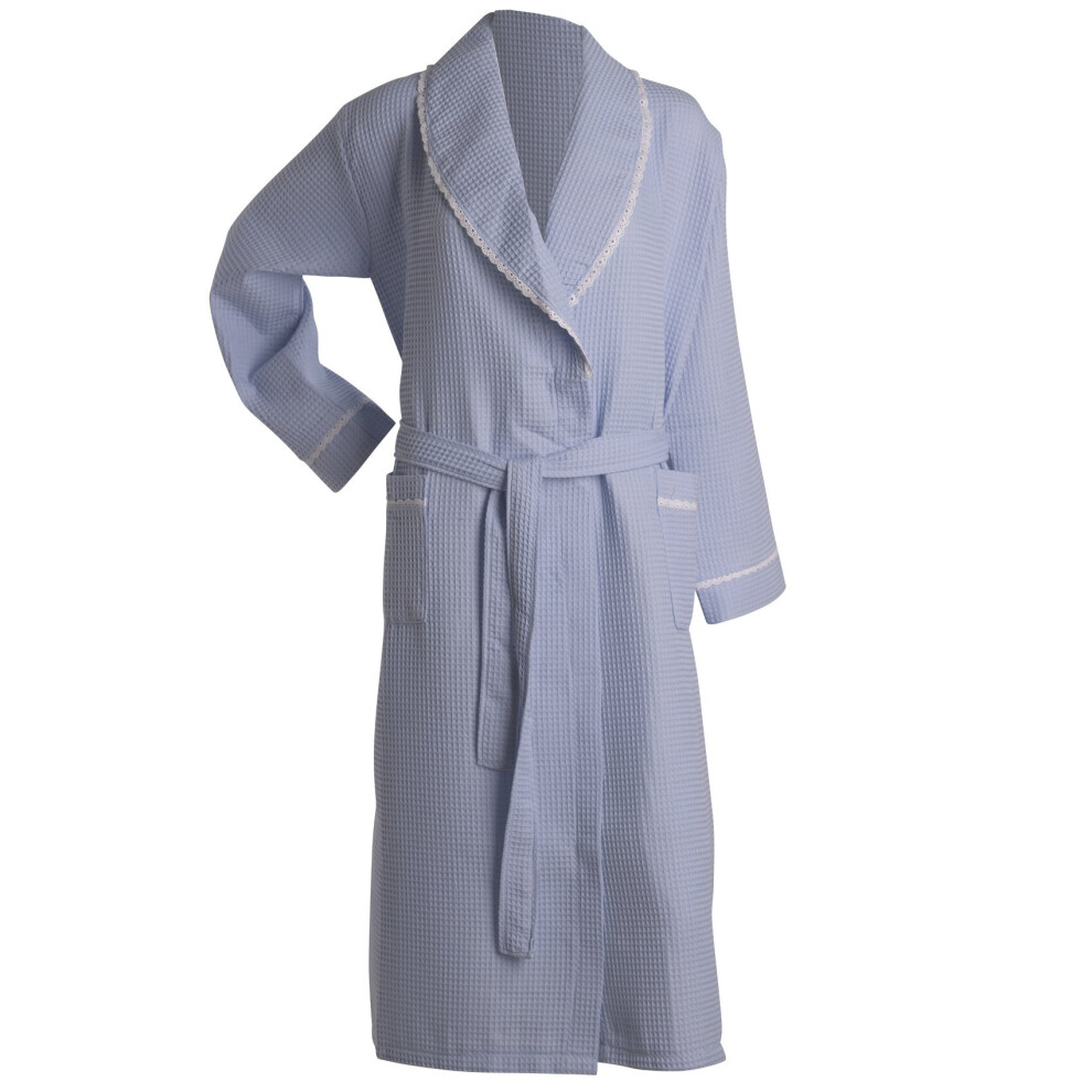 (Blue, Small - UK 10/12) Slenderella Ladies Lightweight Waffle Shawl Collar Dressing Gown